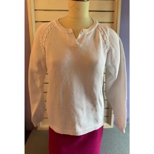 Talbots Woman’s sweater size large white cotton long sleeve cable stitch  FLAW